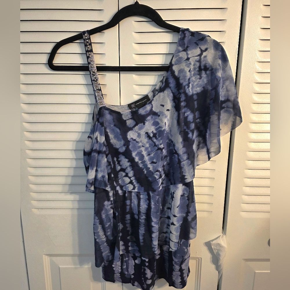 INC International Concepts blue tie-dye one-shoulder blouse - Picture 4 of 6